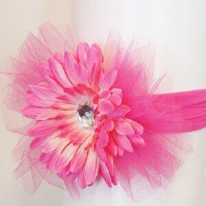 Kids Kapers Pink  Aster Flowery Baby Toddler Girls Headband Tulle Bling NEW